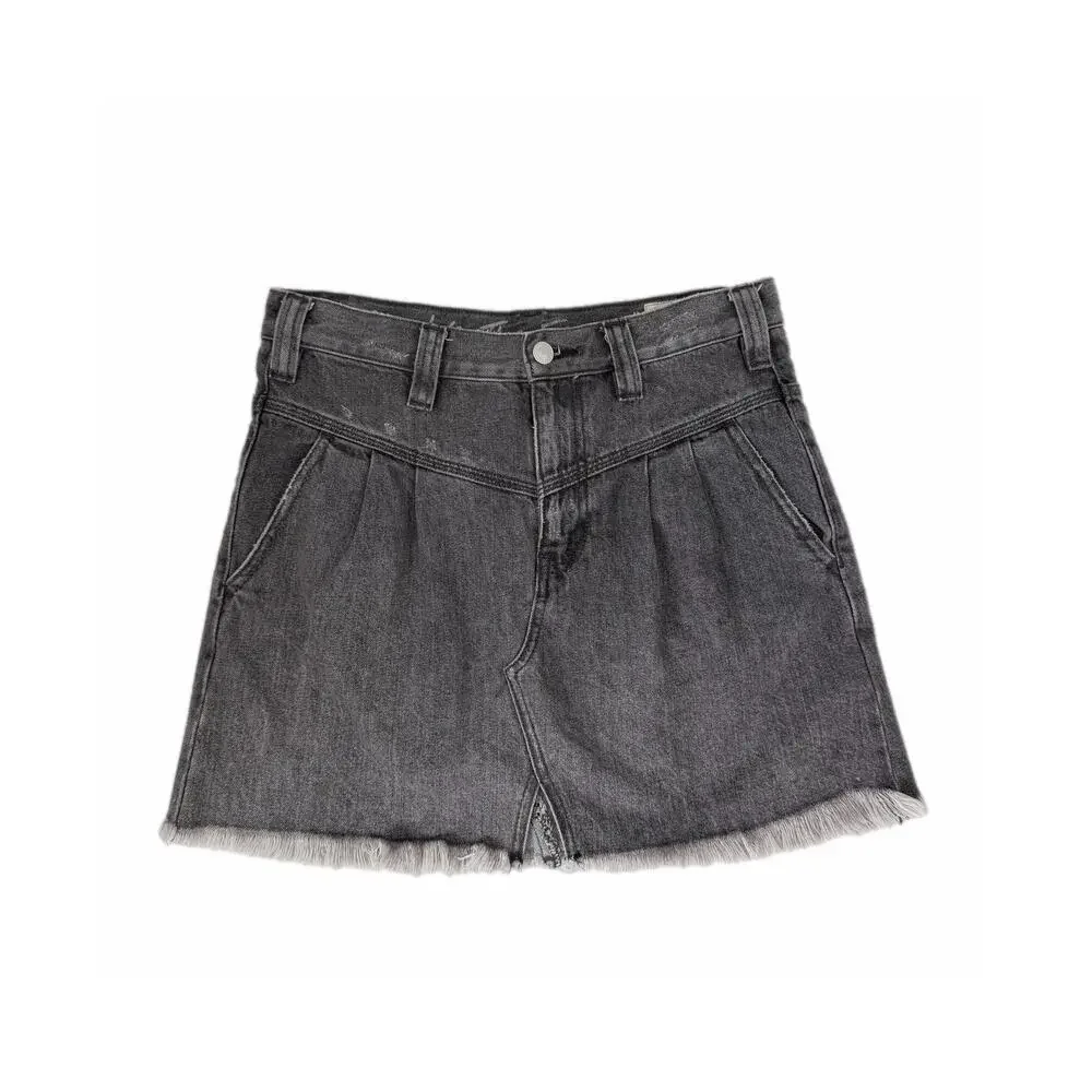 We the Free People Sidecar Raw Hem Fringe Black Faded Denim Cotton MIni Skirt